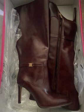 Vince Camuto Dark Brown Leather Knee-High Stiletto Boots